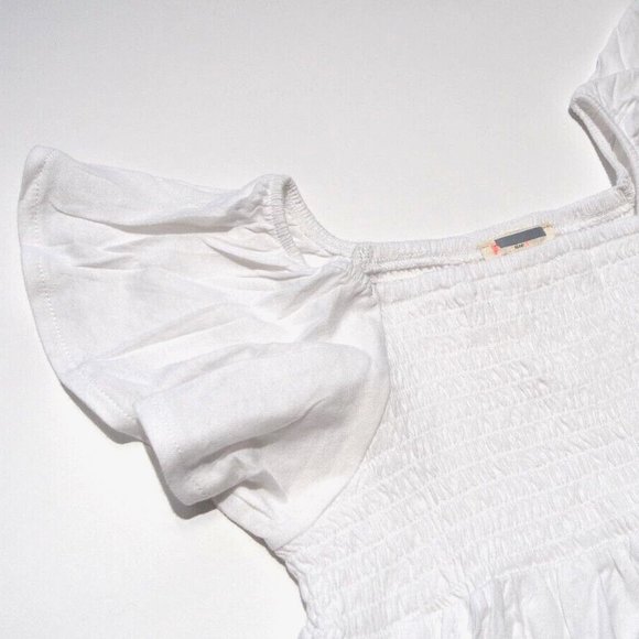 J.CREW CREWCUTS GIRLS WHITE SMOCKED SHORT FLUTTER SLEEVE TOP - Picture 2 of 4